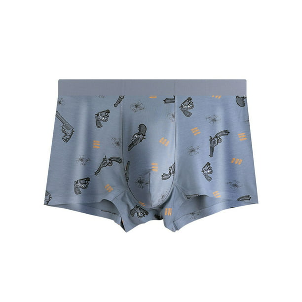 Men Boxers Underwear Shorts Breathable Printed Viscose Mid Waist U Convex Pouch